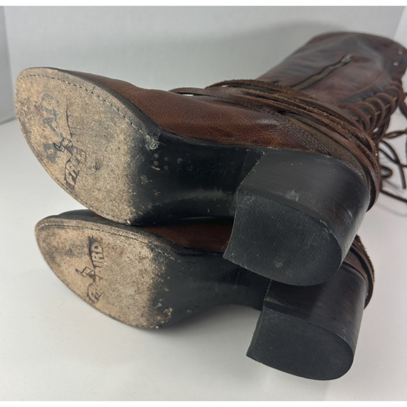 *Flawed Freebird Coal Boots Distressed Leather Tall Lace Up Western Festival 8 - Picture 16 of 16